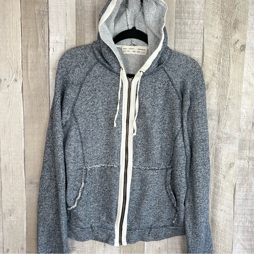 Yigal Azrovel Menswear Full Zip Hoodie Small Marl Gray Cotton Fleece Athletic